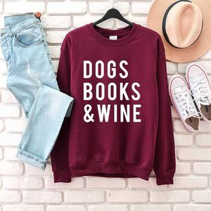 şarap tumblr toptan satış-Kadın Hoodies Tişörtü Köpekler Kitaplar ve Şarap Unisex Crewneck Kazak Komik Sloganı Saf Pamuk Grunge Tumblr Sezon Hediye Kız Sokak