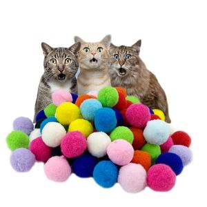 Cat Toys pc pc Solid Color Stretch Plush Ball Interactive Pom Kleurrijke Grappige Chew Toy Kitten Drop