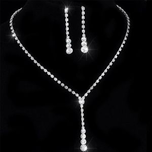 Wholesale rhinestone drop necklace jewelry set silver resale online - Earrings Necklace Fashion Crystal Wedding Bridal Jewelry Sets Silver Color Rhinestone Drop Earring For Women Party