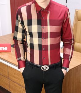 vestir longo venda por atacado-Camisas de vestido dos homens designers Menswear Moda Sociedade Vermelho Verificar Homens Sólida Cor de Coranhura Casual Manga Longa M XL