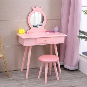 pink drawer venda por atacado-Mobiliário de quarto criativo nórdico fch infantil espelho único gaveta rosa redonda mesa de maquiagem menina