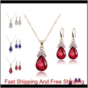 Wholesale black gold earrings men resale online - Crystal Diamond Water Drop Necklace Earrings Jewelry Sets Gold Chain Necklace For Women Fashion Wedding Jewelry Sets Will And Sandy Xb Dsxkf