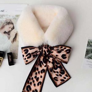 Herfst winter mode sjaal vrouwelijke faux bont hals warmer sjaals luipaard boog kraag sjaals voor vrouwen