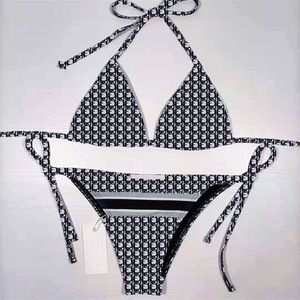 mayo mayo bikini toptan satış-Tam Mektuplar Baskılı Bikini Setleri Seksi Kadınlar Mayo Tasarımcısı Bölünmüş Mayo Elastik Yumuşak Yüzme Takım Elbise Tatil