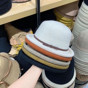 Geschikte rand hoeden breien voor vrouwen meisje rand hoed kleine riem herfst winter joker emmer dames sombrero bowler panama