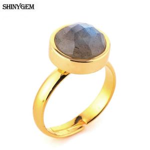 Wedding Rings ShinyGem mm Vintage Natural Round Faceted Grey Gem Stone Gold Plating Adjustable Contracted For Women Jewelry