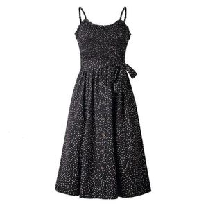 Fashion Casual Skirt Night Party Clothing Polka Dot Ruffle Neck Money Printed Mid Calf Button Bodycon Dresses Holiday