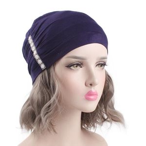 Modal effen kleur mutsen mode plakken boor moslim vrouwen zachte hijabs caps islamitische binnenhoeden tulband hoofd cover chemo motorkap