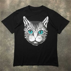 kedi tişörtüsü toptan satış-Sokak Moda Erkek T Gömlek Kedi Kafası Desen Polos Kısa Kollu Tenis T Shirt Erkek Kadın Çift Stilist Yüksek Kalite Kazak Tee