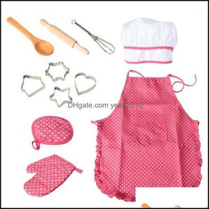 Wholesale chef hats aprons resale online - Aprons Textiles Home Gardenaprons Apron For Little Girls Kids Cooking Baking Set Chef Hat Mi Utensil Toddler Dress Up Costume Role