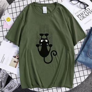 moda duvarları toptan satış-Erkek T Shirt Sevimli Siyah Kedi Tırmanış Duvar Hayvan Komik Baskı Baskılı Tshirt Maleharajuku Raseltop Moda T shirt Kısa Kollu Mens T Shirt