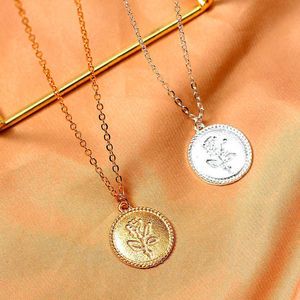 Designer ketting ontwerp gesneden munt roos bloem hanger s voor vrouwen goud zilver kleur lange ketting eenvoudige mode sieraden