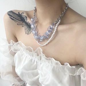 Wholesale faux pearl choker for sale - Group buy Chokers Fairy Blue Color Arcylic Chunky Chains Necklaces For Women Double Layered Transparent Crystal Faux Pearls Beaded Choker Necklace