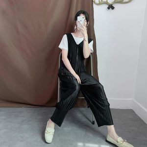 Wholesale black stretch jumpsuit for sale - Group buy Women s Jumpsuits Rompers Plus Size Jumpsuit Summer Women Big Stretch Miyake Pleats V Neck Solid Color Loose Ankle Length Black For W