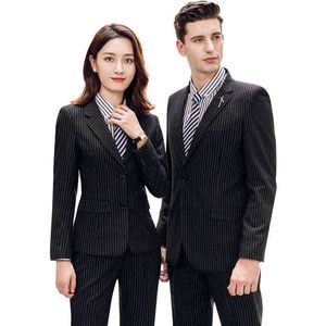 schwarze formale anzüge für frauen großhandel-Luxuriöse Männer Anzüge Blazers Herrenschwarzbußen White Collar Frauen Blaue gestreifte Anzugspanzer