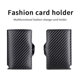 cüzdan pop up toptan satış-Kart sahipleri karbon fiber alüminyum metal tutucu açılır otomatik olarak RFID korumalı mini cüzdan yüksek kaliteli sikke çanta unisex