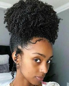 amerikanische jets großhandel-Hübsches Mädchen Jet Black c b Kinky Curly Afro Ponytail Human Hair Extensions Clip Kordelzug African American Pony Tail Haarteile