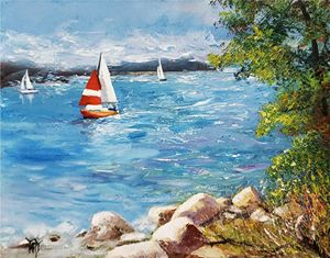 Żaglówki Morze Zatoki Jezioro Żeglarstwo Krajobraz Home Decor Ręcznie Malowanie HD Drukuj Obraz Olejny na Płótnie Wall Art Canvas Pictures F2102022