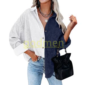 blouse neck new designs toptan satış-Yeni Sonbahar Moda Tasarımcısı Bayan Bluzlar Bayanlar Katı Renk Ekleme Gömlek Tops Yaka Boyun Gevşek Rahat Gömlek S XL