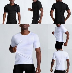 mens black mesh shirt toptan satış-Tasarımcı Lulu Yoga T Shirt Kısa Kollu Erkek Tees Spor Mutfağı Ceket Lu Gömlek Shitrs Tişörtleri Pamuk Casualr T shirt Erkekler Üst Örgü Siyah Beyaz Slim Üstleri Outfi H3KC