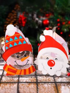 elma içinde şeker toptan satış-Fabrika Outlet Partisi Dekorasyon Pişirme Ambalaj Pet Santa Claus Kardan Adam Apple Kutusu Karikatür Şeffaf Şeker Şeker Kağıdı