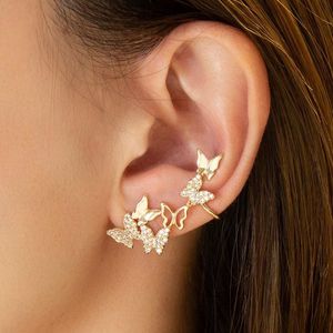 Stud Gold Butterfly Earrings Ear Cuff Clip On For Women Girl Korean Fashion Gift