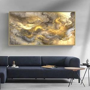 Wholesale golden frame oil painting resale online - Modern Abstract Oil Painting on Canvas Posters and Prints Wall Art Golden Cloud Canvas Prints for Living Room Decor No Frame