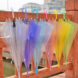 Przezroczysty Parasol Wyczyść PVC Długi uchwyt Cukierki Kolor Parasole dla Kości Rain Cover Sun Ochronne ZZD11038