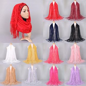 lenço de cabelo de renda venda por atacado-Lenços escavar lace hijab lenço xaile mulheres cor sólida liso muçulmano cabeça cabeça envolve o inverno branco preto vermelho