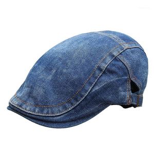 Jesień Jeans Beret Hat dla Mężczyzn Kobiety Dorywczo Outdoor Unisex Denim Cap Dopasowany Słońce Płaskie Mody Ciemnoniebieskie Berety