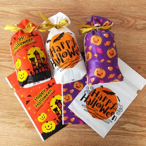 50st Glad Halloween Plast Drawstring Gifty Godis Bag Trick Or Treat Party Decoration Tillbehör Terror Pumpa