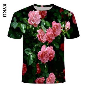 Moda Mężczyźni Kobiety Luźna Koszulka Z Krótkim Rękawem Print Casual O Neck D Świeży Kwiat Tee KG