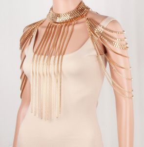Wholesale gold harness body chain resale online - Chains Chran Stunning Gold Color Body Shoulder Chain JEWELRY Necklace Waist Bikini Harness Dress Decor Slave Jewellry BDC825