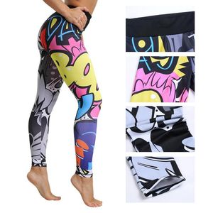 punk rock moda kızları toptan satış-Kadın Tayt Moda Spor Kadın Karikatür Baskılı Leggins Yüksek Bel Streç Kızlar Legging Punk Rock Pantolon