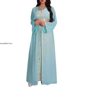mousseline de soie longues robes arabes achat en gros de Robes décontractées Deux morceaux Abaya Set Gilet Longue Robe longue avec mousseline Kimono Eid Muslim Dubai Jalabiya Marocain Caftan Femme Arabe Vêtements