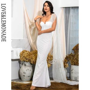 Wholesale white long beaded dress resale online - LOVE LEMONADE Sexy White Plaid Tube Top Long Ribbon Bodycon Glitter Glued Bead Material Party Maxi Dress LM82175