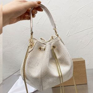 Bag Bucket Chain Messenger Bags Shoulder Purse Snake Skin Tassel Fringes Decoration Genuine Leather String Gold Hardware Plain