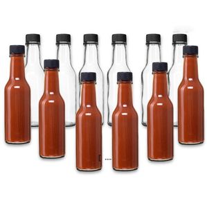 inserções de parafuso venda por atacado-5oz redondo molho de vidro tomata clara garrafas woozy com inserções de gotejamento ml com tampas de parafuso rrd11973