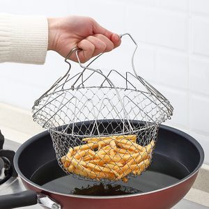 Roestvrijstalen frituurfilter Opvouwbare fry chef kok basket zeef netto vergiet koken stoom afvoer spoelen filter zeef keukengerei