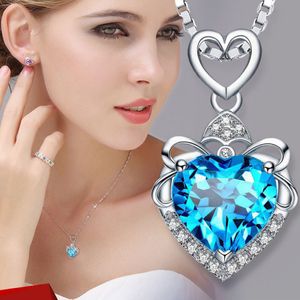 colar de coração azul topáz venda por atacado-Oceano azul pingente topázio roxo kyanite colar coração em forma de clavícula chain ornamento GHB3