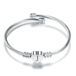 Wholesale initial bangles resale online - Bangle Charm Fashion Heart With Initial Alphabet Letter Engrave High Quality Women Jewelry Cuff Bangles For Party Gift