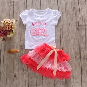 Baby Meisjes Verjaardagsfeest Gelaagde Lint Boog Tutu Rok Outfits Kids Girl Brief T shirt Pakken Cake Set Kleding Y Y2