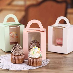50 sztuk Cupcake Box Z Okno I Uchwyt Przewoźnik Małe Ciasto Prezent Pojemnik na Piekarnia Wedding Party Supply DNJ998