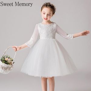 Girl s Dresses White Blue Flower Girl Wedding Guest Robe Short Lace Tulle Tank Ball Gown Kid Party Communion Dress Sweet Memory