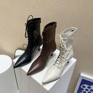 Wholesale beige booties for sale - Group buy Boots Fashion Women Sock Pointed Toe Cross Tied Lace Up Back Zipper Short Ankle Booties Black Beige Brown Autumn Winter