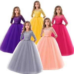 çocuklar düğün kovanlar elbiseler toptan satış-Katı Şeker Renkler Çocuk Gelinlik Dantel Moda Kızlar Prenses Elbiseler Orta Kollu Dantel Çocuk Kızın Parti Noel Cadılar Bayramı Giyim GG27YR0
