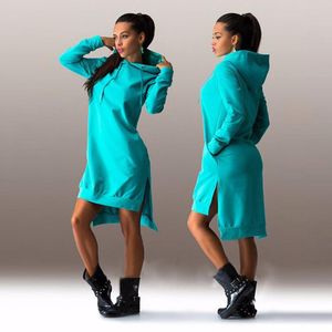 women sports dress toptan satış-Günlük Elbiseler Kadın Kazak Elbise Hoodies Sonbahar Spor Uzun Kollu Bölünmüş Kapüşonlu Kadınlar