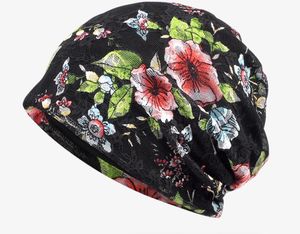 bayanlar için yaz kasketleri toptan satış-Beanie Kafatası Kapaklar Toptan adet Tasarımcı Bayanlar Baskılı Çiçek Slouchy Bere Kap Kadın Dantel Baggy Skullies Şapka Yaz Çiçek Kafatası