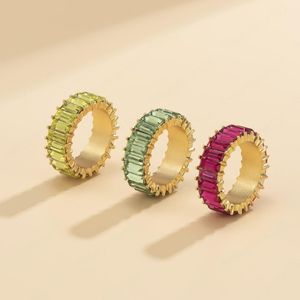 anéis de mão geométricos venda por atacado-Geométrico Vidro Liga Cluster Anéis Rings Row Row Índice Colorido Anel de Dedo Europeu Feminino Diário Diário Presente De Presente De Presente Vestido de Jóias Verde Rosa Vermelho