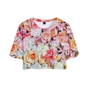 Damska koszulka Kolorowe kwiaty Rose Flower Chrysanthemum Słonecznik D Drukuj Topy Dziewczyna Krótkie Kobiety Seksowna Sprzedaż Casual T Shirt